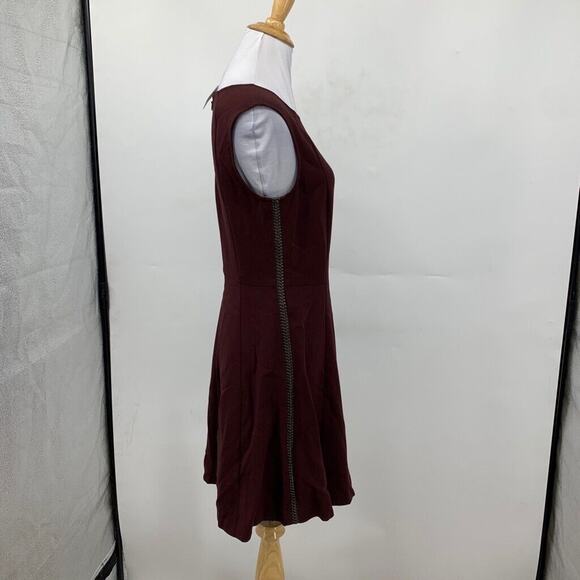 Ann Taylor Dress Womens 2 Deep Burgundy Faux Leather Side Braided Back Zip Shift - Picture 4 of 16